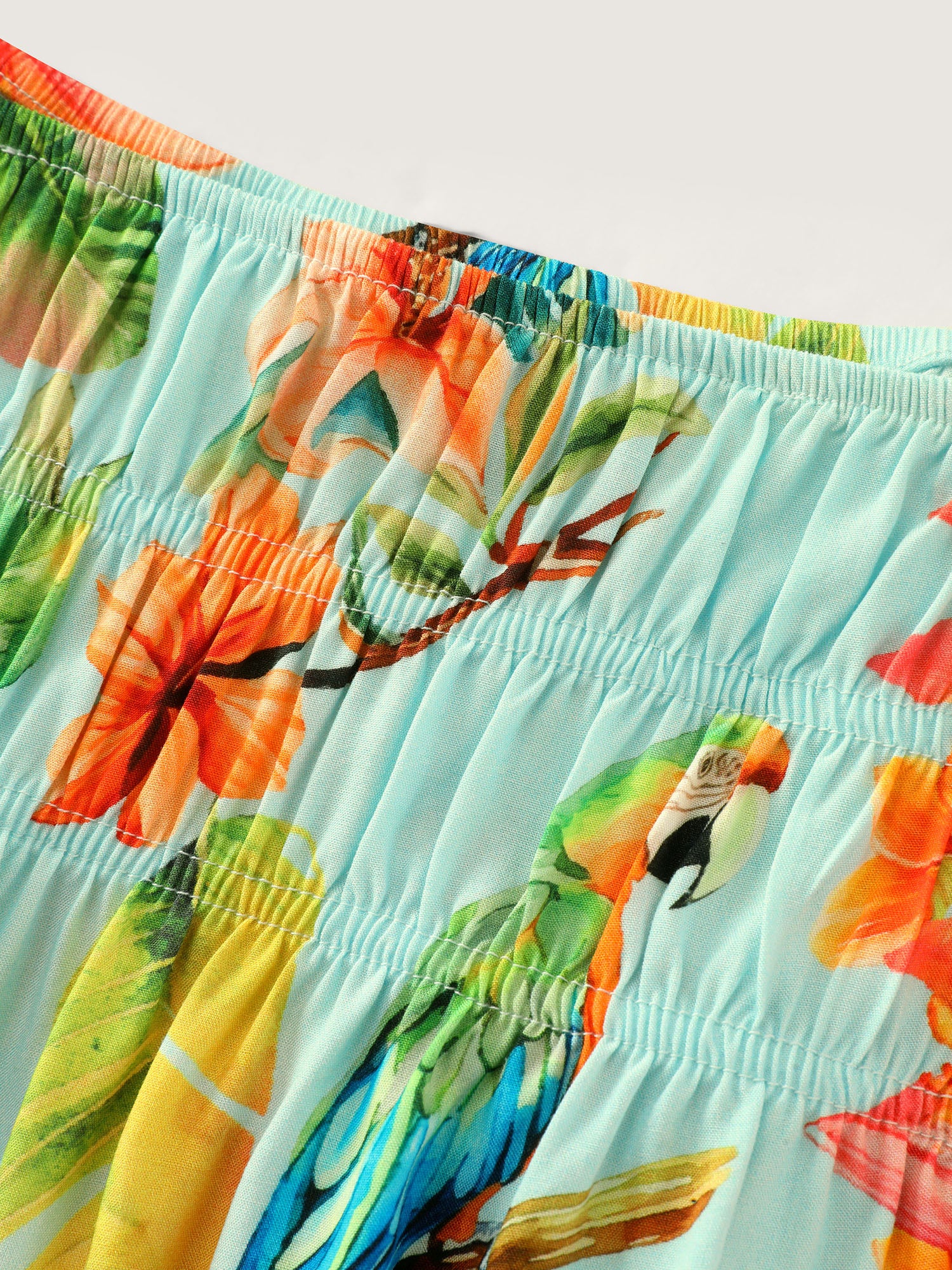Tropical Breeze Print Shirred Neckline Tank Top - Image 5