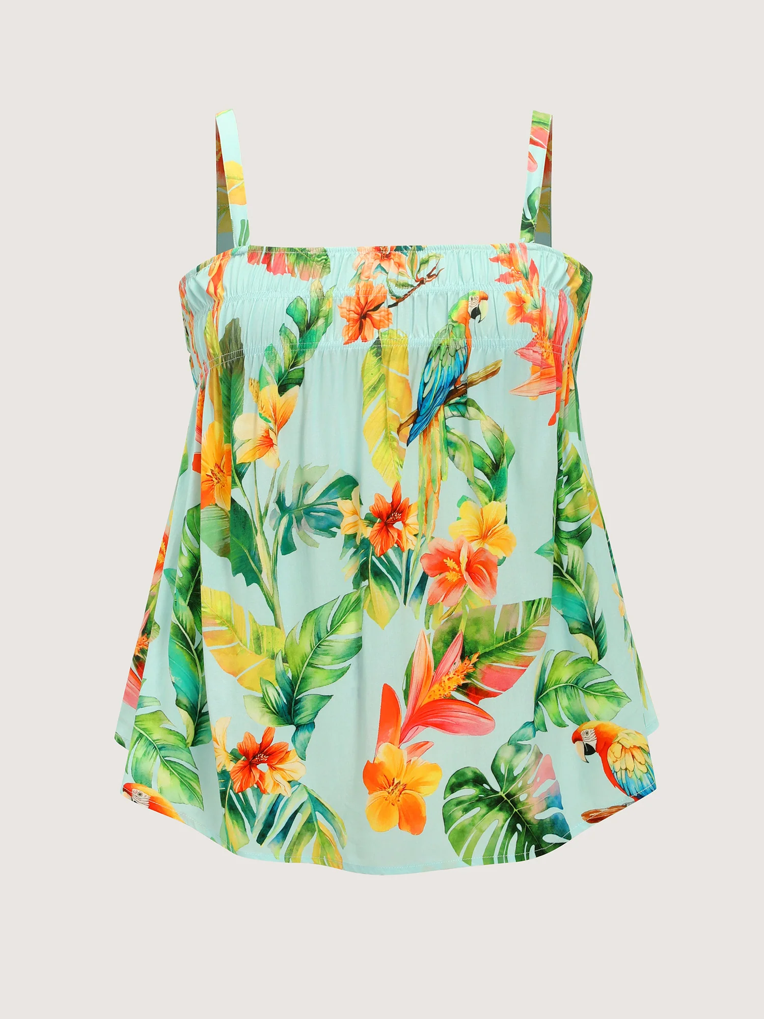 Tropical Breeze Print Shirred Neckline Tank Top - Image 6