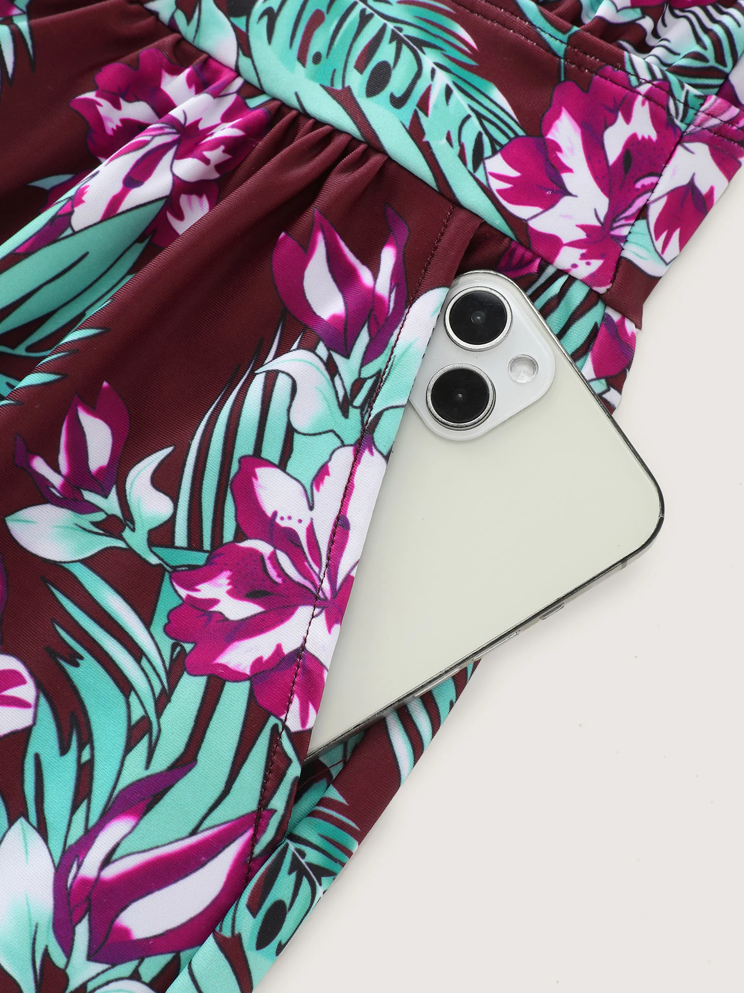 Tropical Flower Print Pockets One-Piece Swimsuit - Image 107
