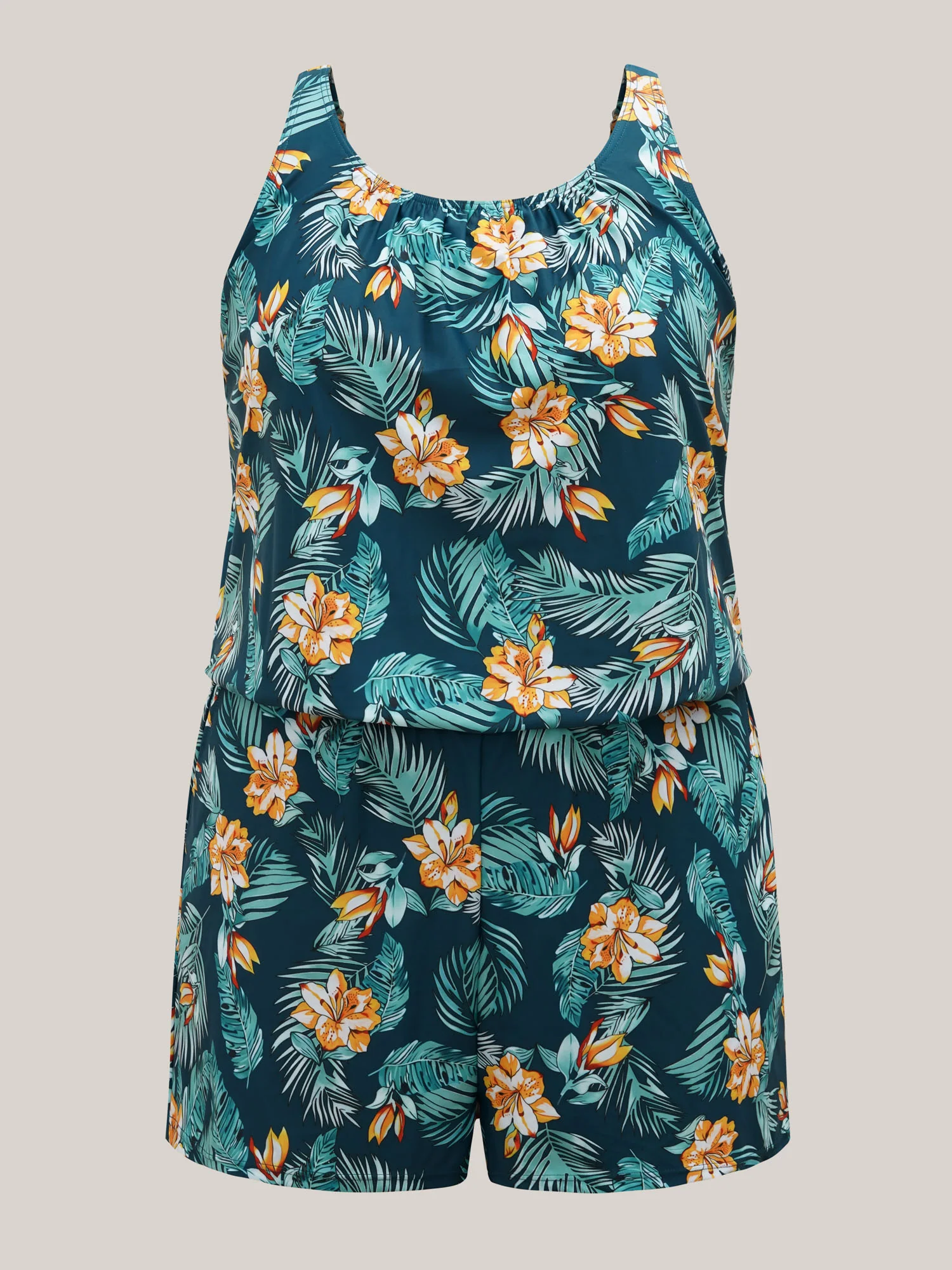Tropical Flower Print Pockets One-Piece Swimsuit - Image 71
