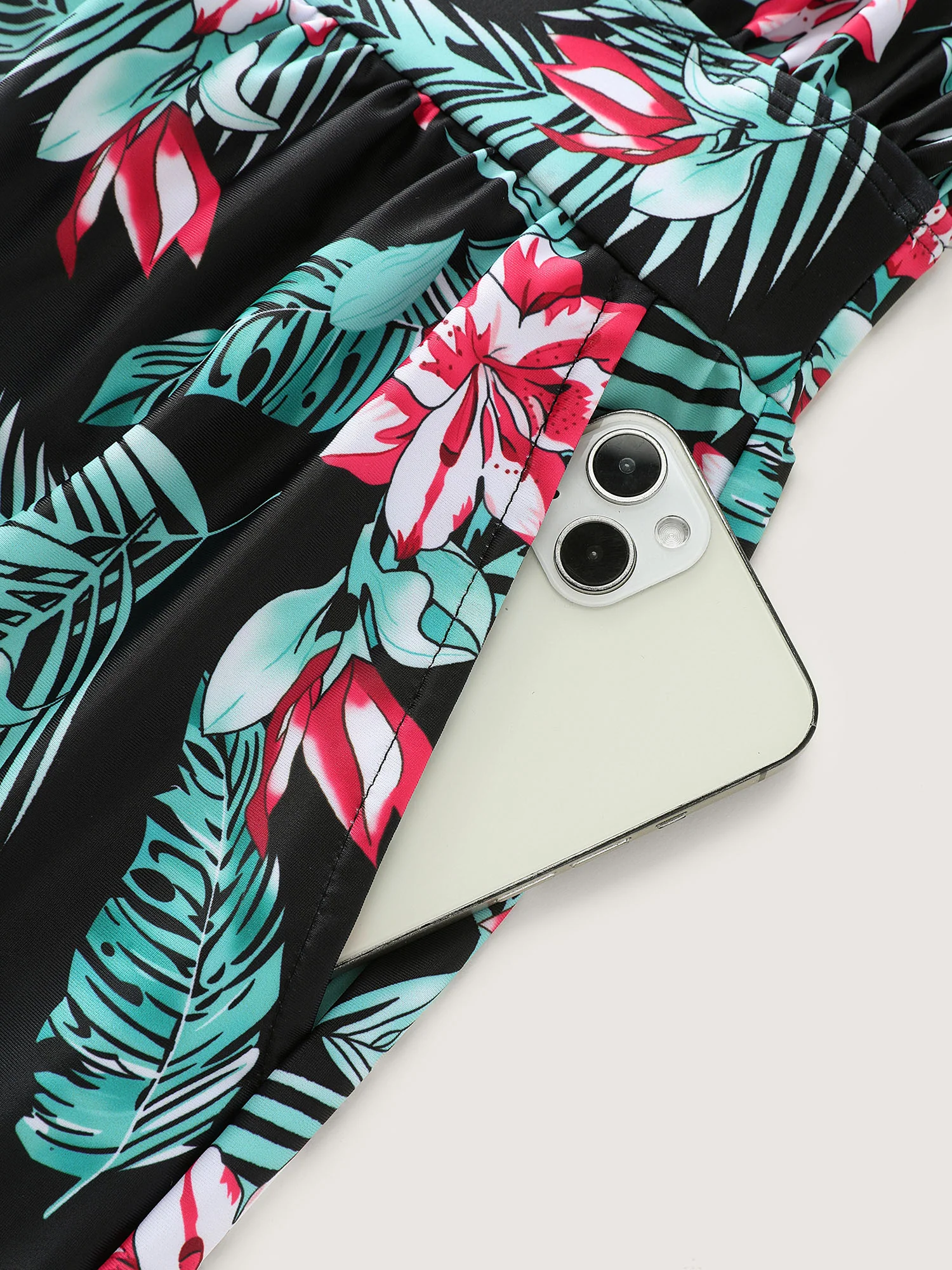Tropical Flower Print Pockets One-Piece Swimsuit - Image 89
