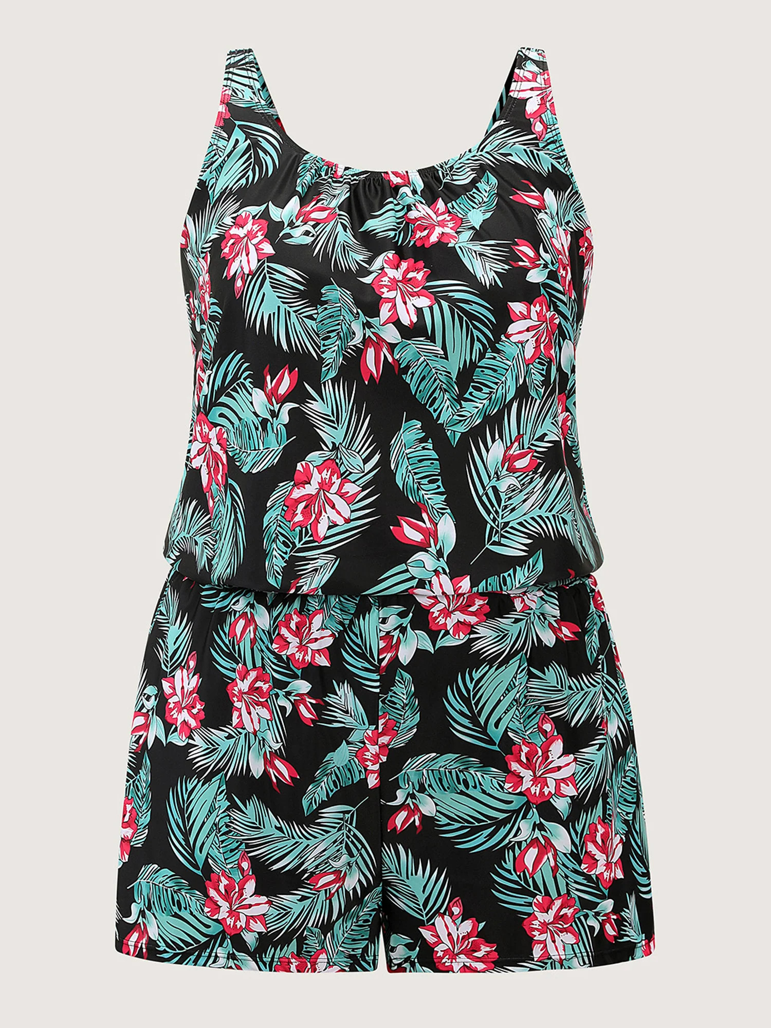 Tropical Flower Print Pockets One-Piece Swimsuit - Image 90