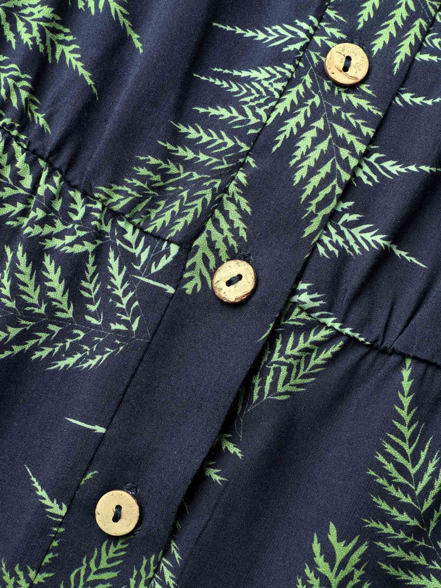 Tropical Leaf Print Pockets Button Romper - Image 7
