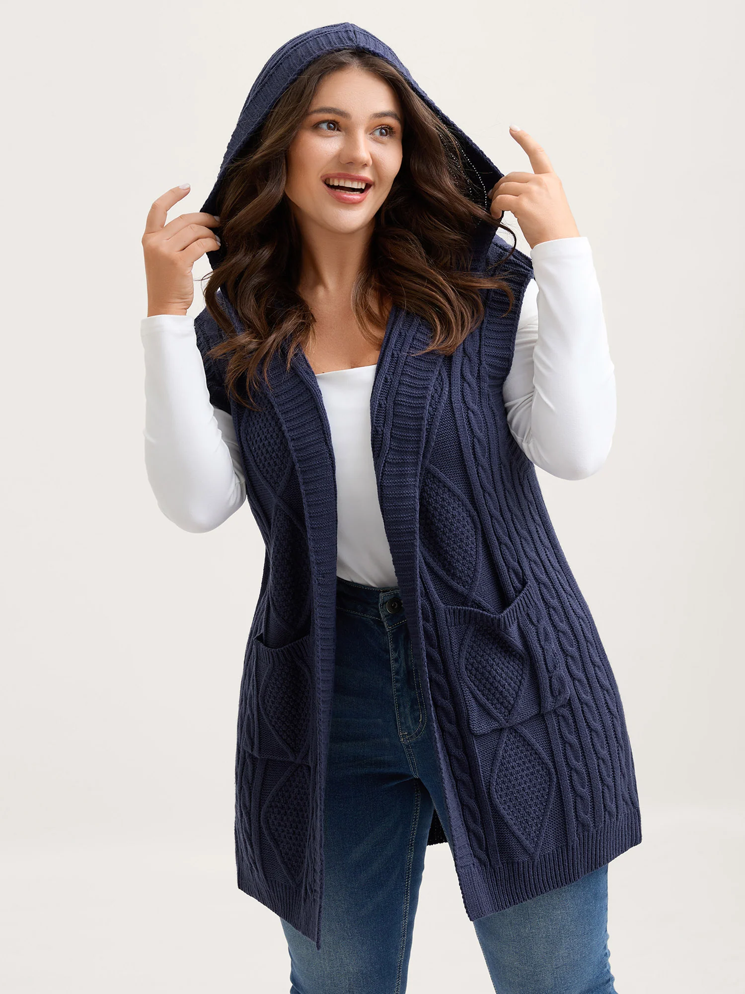 Twisted Hooded Sleeveless Knit Cardigan - Image 5