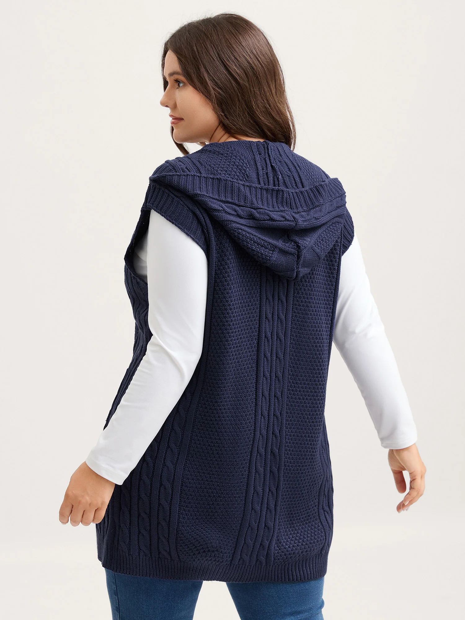 Twisted Hooded Sleeveless Knit Cardigan - Image 8