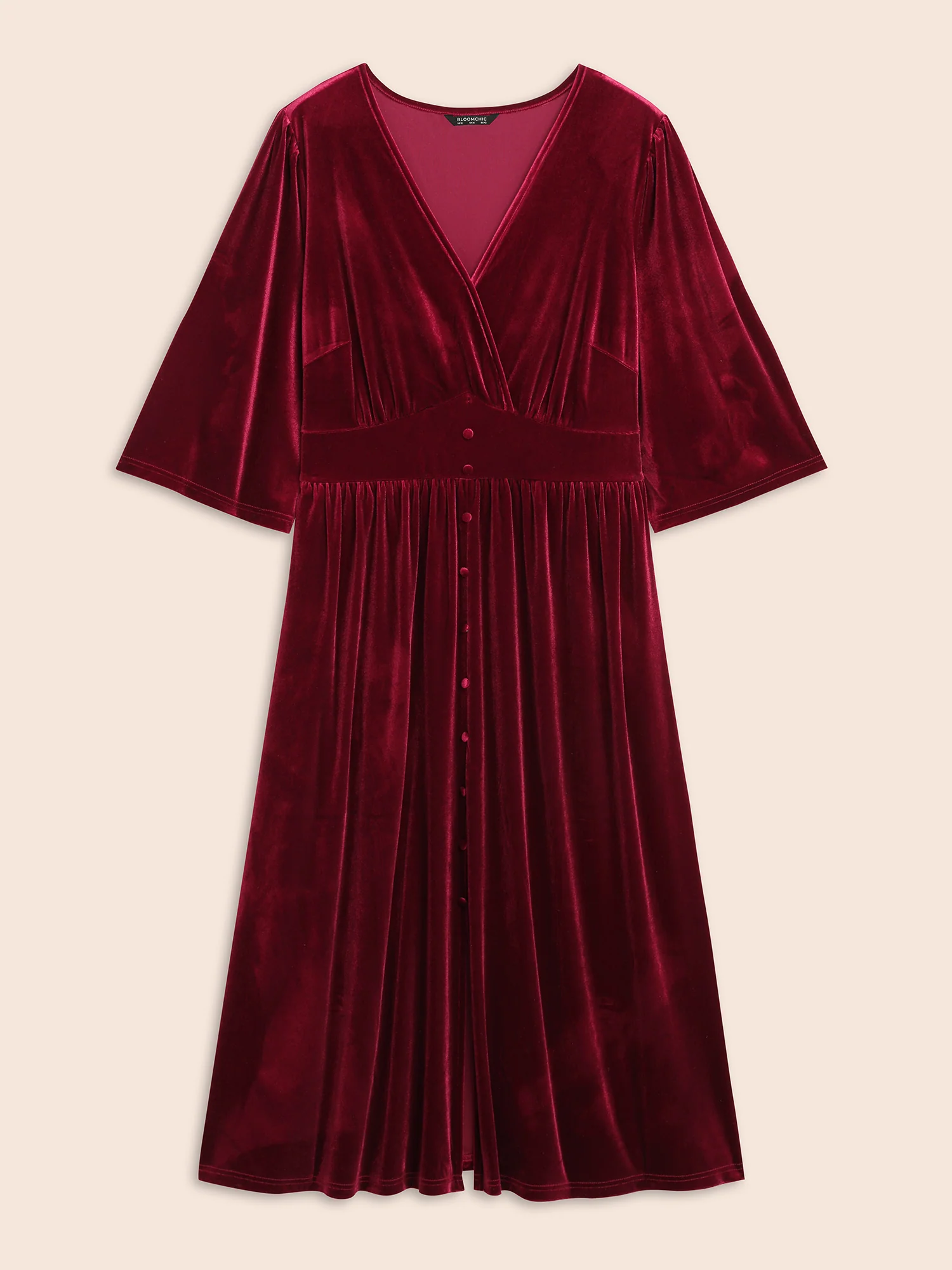 Velvet Ruched Surplice Neckline Midi Dress - Image 7
