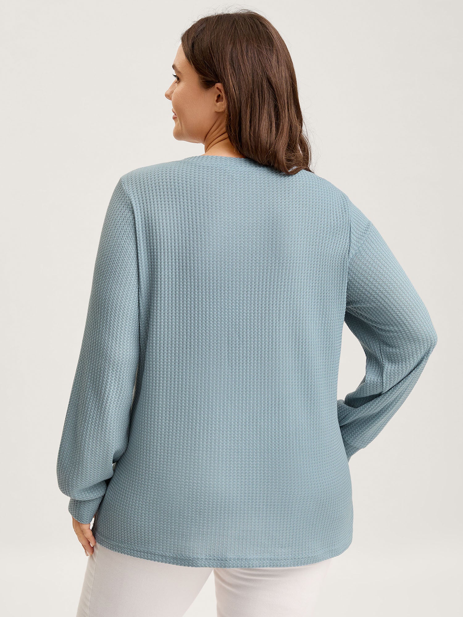 Waffle Spliced Floral Lace Sweatshirt - Image 8