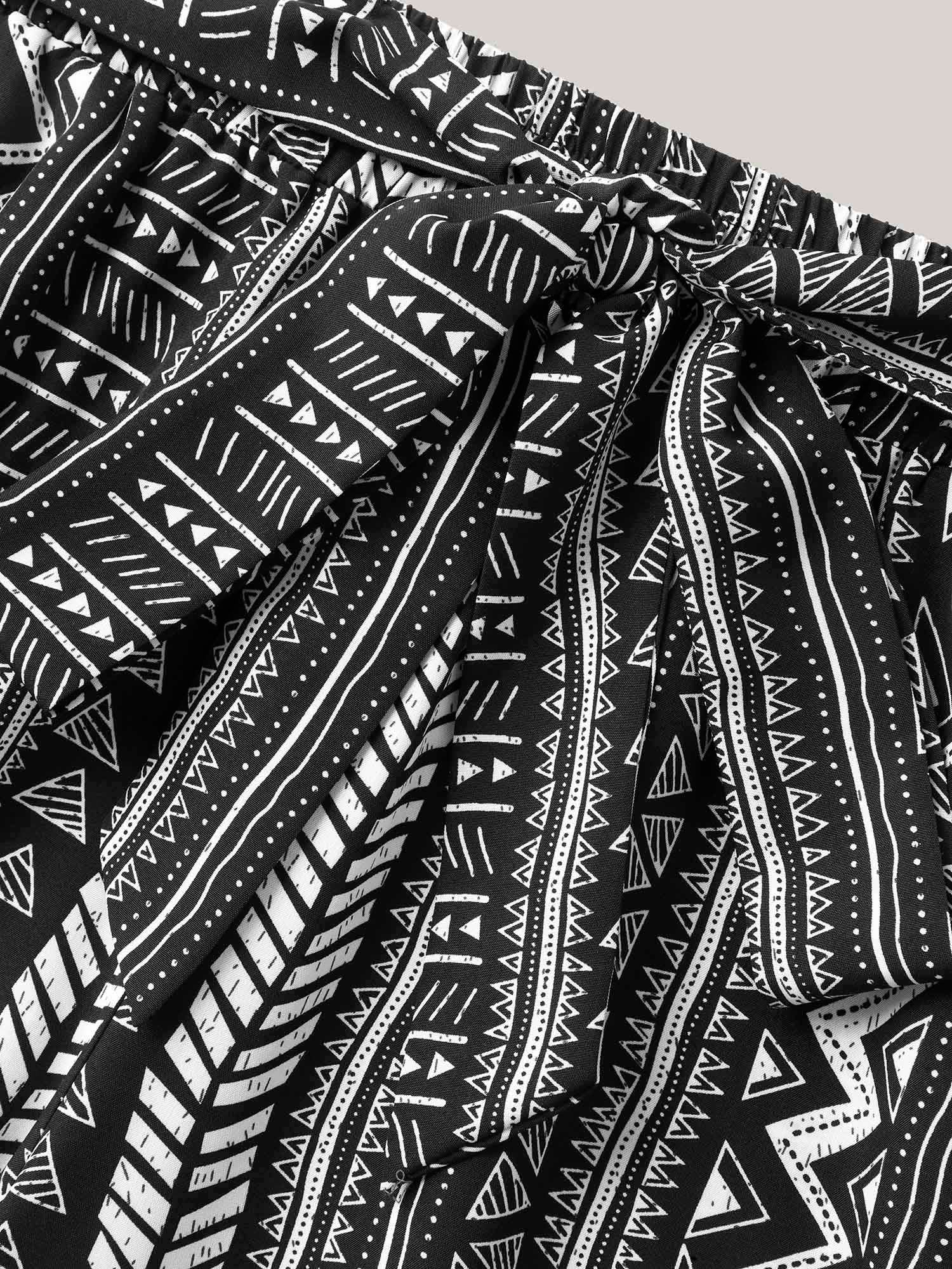 Waist-Tie Wide-Leg Boho Print Pants - Image 6
