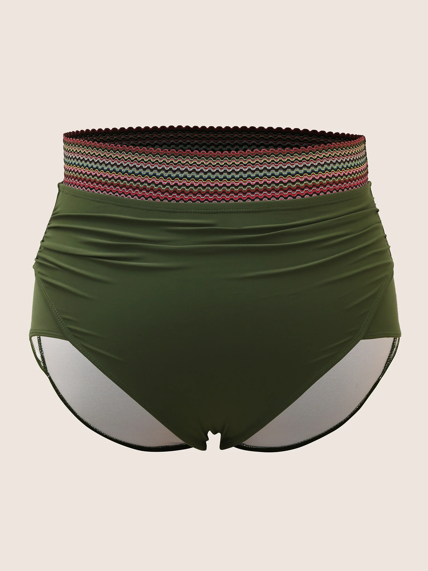 Woven Ribbon Ruched High Waisted Bikini Bottom - Image 6